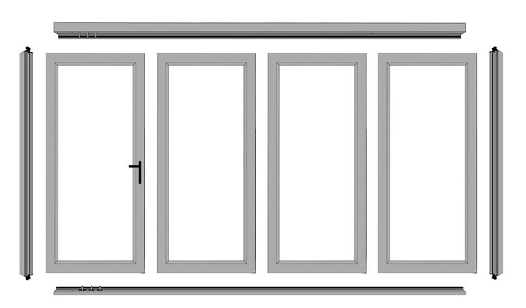DRAWING EXAMPLE OF A 4 PANEL DOOR WITH 1 SWING DOOR NOTE: VIEWED FROM OUTSIDE LOOKING IN The drawing shows the labels of the components and the sequence of the panels.