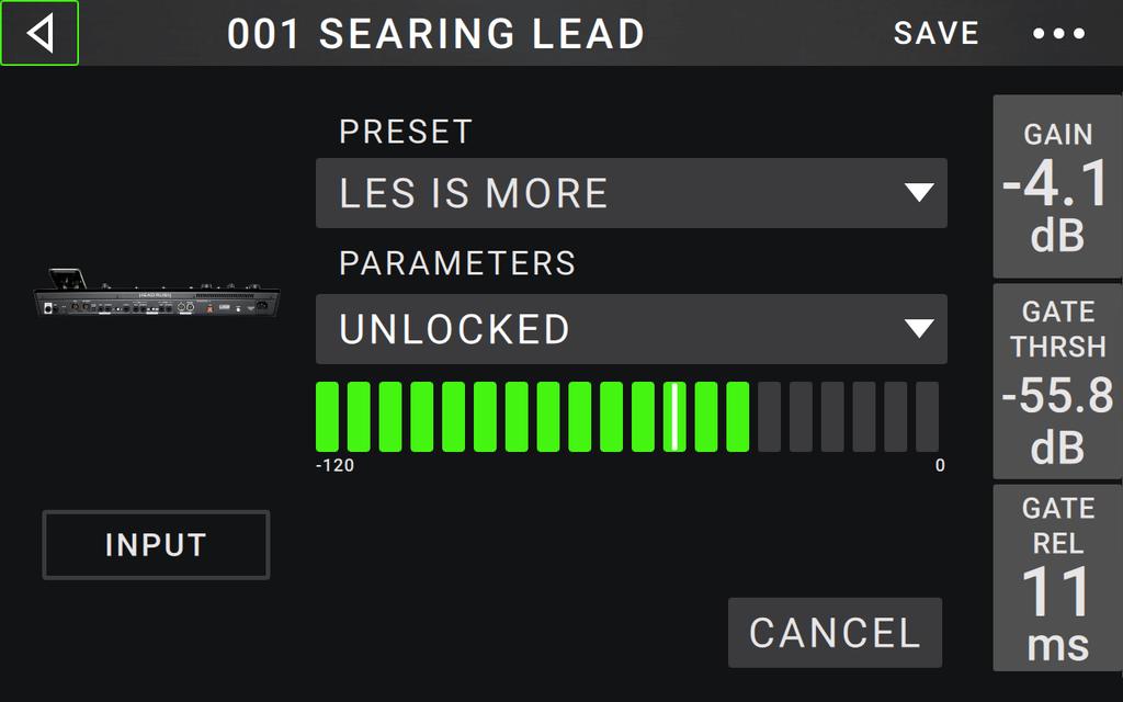 locked/unlocked state. Parameters: This menu determines whether these input settings are locked or unlocked.