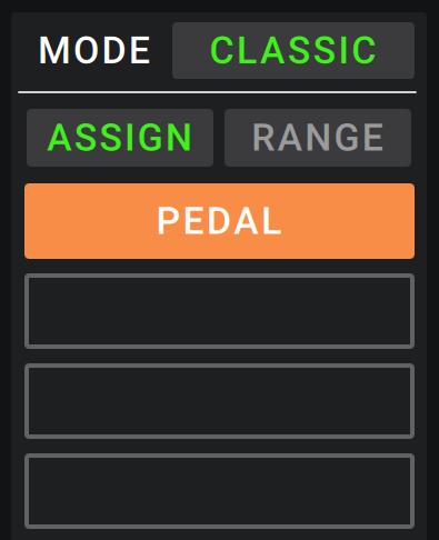 Expression Pedal The expression pedal can control two parameters (in Classic Mode) or two sets of parameters (in Advanced Mode). Use the toe switch to switch between them Expression Pedal A or B.