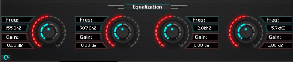 Tab 2: Equalization LF section (Blue): controls for the low frequency band 40 to 600hz LF section (Red): controls for the low frequency band Gain -20 to +20db LMF section (Blue): controls for the