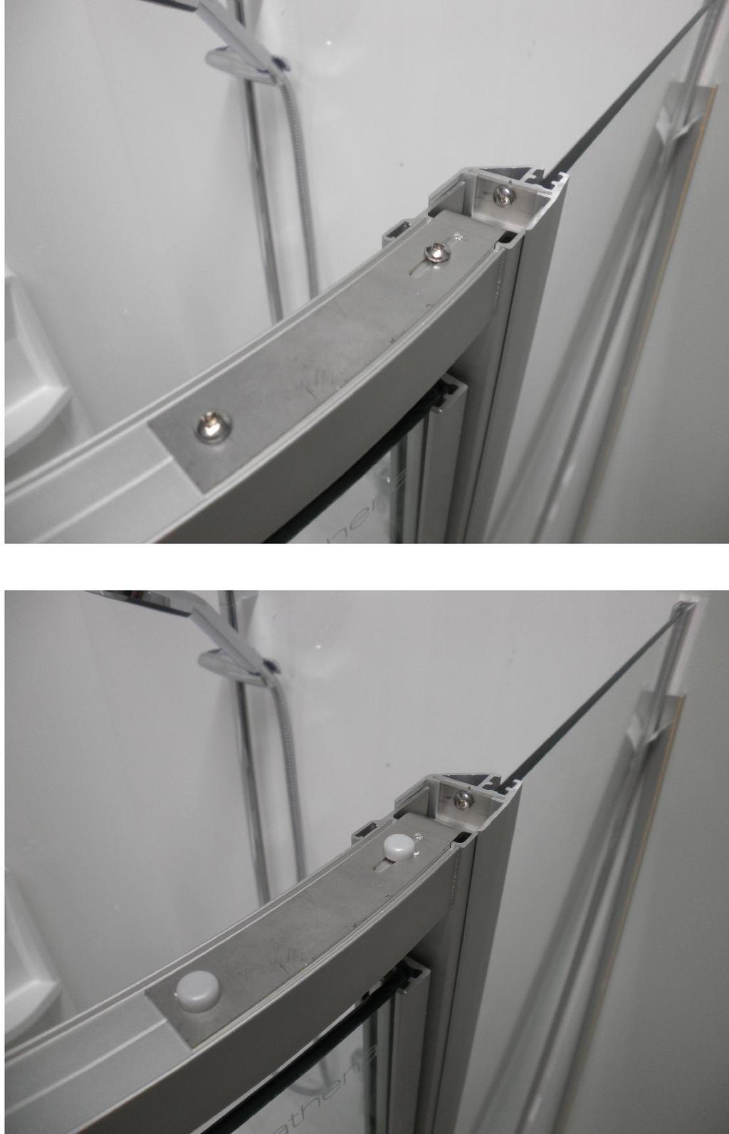 over the screw heads with the screw caps provided 26. Repeat for the otherside Please Note: Images shown are for a Round Enclosure. A Round shower uses a left hand and a right hand bracket.
