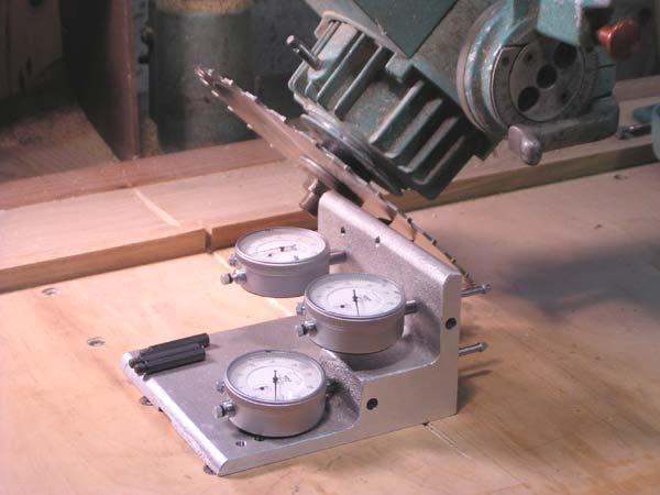 Setting the Radial Saw Blade Tilt Angle The dial indicator in position 4 is used with the 5/16 diameter x 7/8 long 1/4-28 thread Black Pointed Stationary Pin mounted in the B position to set blade