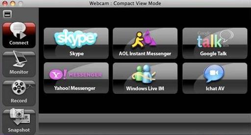 When you are connected to one of the applications, the Control Center for KODAK Webcams software goes into Compact View Mode.