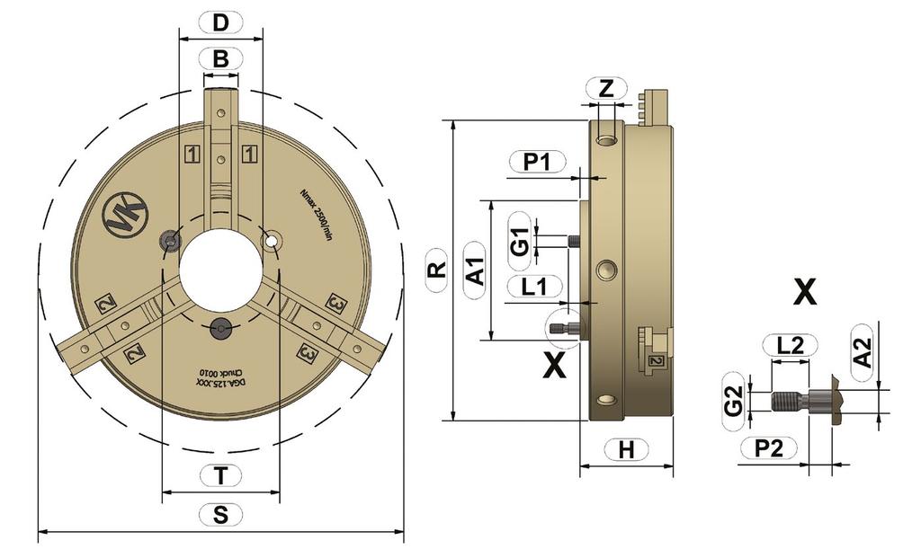 DGA LINE 3-jaw chuck for fast clamping made on aluminum Fast clamping made of aluminum, Altefiert chuck with basic and top jaws for use in measuring technology Technical data and order overview Type