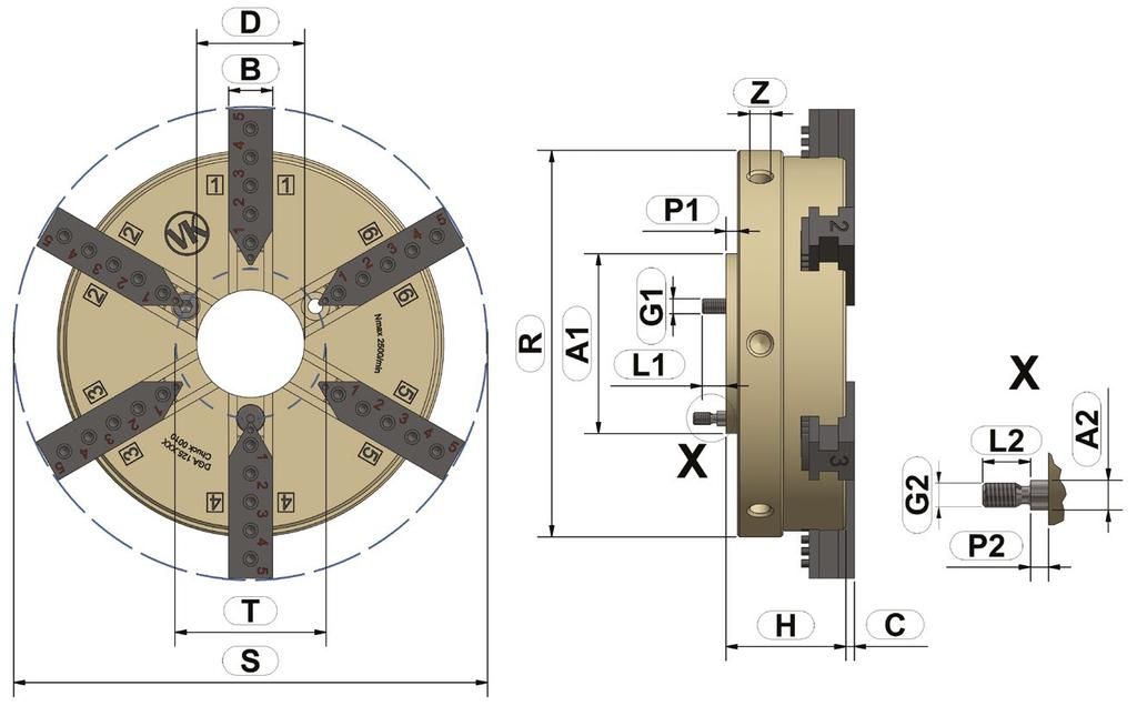 DGA LINE 6-jaw chuck for fast clamping made on aluminum Aluminium, Altefiert chuck with position pins for use in measuring technology and automation Technical data and order overview Type DGA (6-jaw