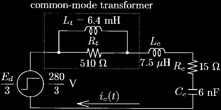 5 A with an oscillation frequency of 750 khz under the rated motor current of 21.0 A. Fig. 4 shows an equivalent circuit for the common-mode current, which forms an LCR series resonant circuit.