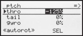 This means that the throttle servo has switched to a fi xed value, which can be adjusted as follows: Press ESC to return to the menu list.