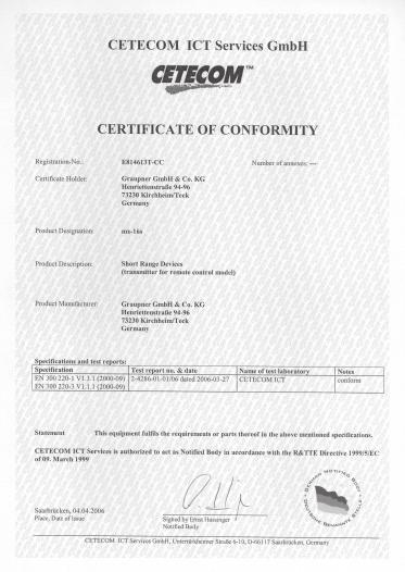 1999/5/EG (R&TTE) Graupner GmbH & Co.