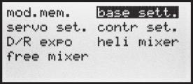 Base settings Basic model-specifi c settings for fi xed-wing model aircraft Before you start programming specifi c parameters, some basic settings must be entered which apply only to the currently