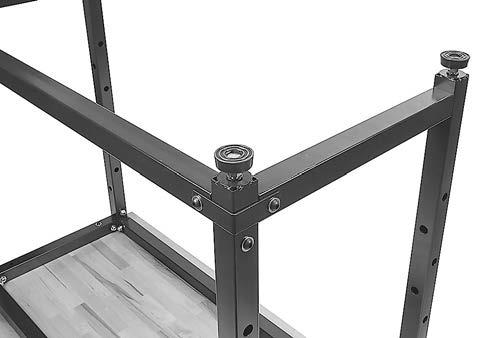 . Turn workbench upright and make sure it is centered over end frames and supports (not leaning to one side or the other), then fully tighten all fasteners. Steel Bars Figure.