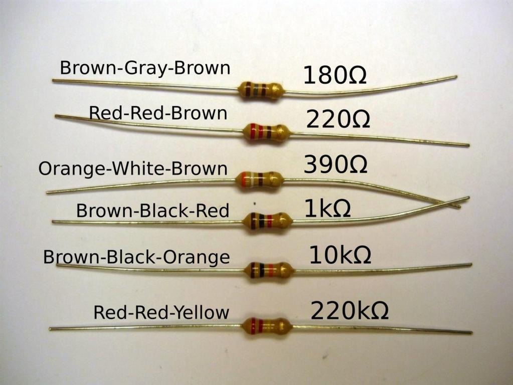 The resistors can be identified by their color bands.