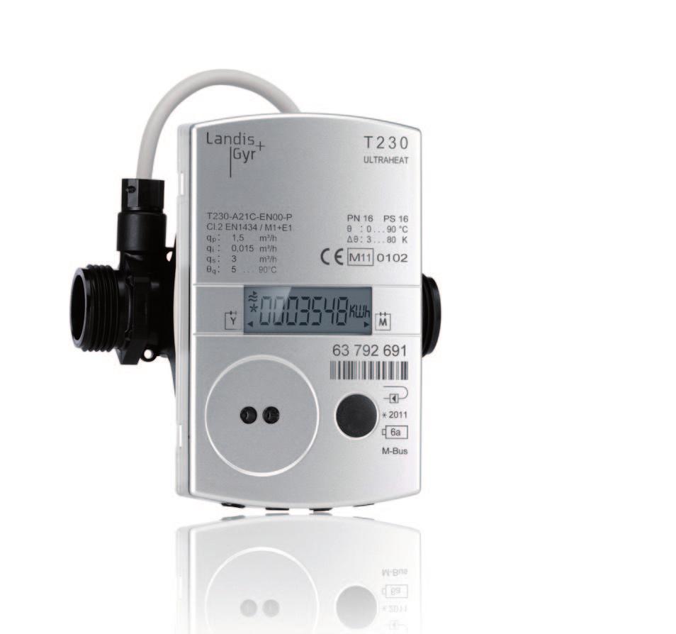 T230 Your needs answered with ease Ultrasonic Heating or Cooling meter - precise, robust, nonwearing Smart Metering for all applications Flat, removable calculator Huge and easy readable Display
