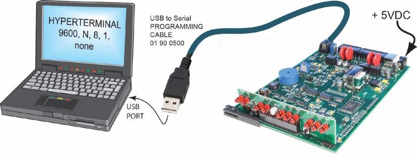 39 SECTION 10 - Troubleshooting Diagnostics Commands 1. Connect the Channel Card to a Laptop/PC USB port. 2. Configure HyperTerminal for 9600, N,8,1, none 3. Apply + 5VDC to the Channel Card. 4.