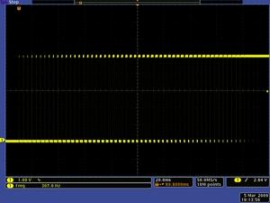 results in even smoother acceleration The following oscilloscope captures show qik acceleration in action When the yellow line is low, the motor driver is in coast mode, and when the yellow line is