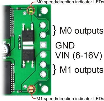 3.a. Power and Motor Connections Power The qik motor controller is powered via the large VIN and GND pads on the power side of the board (do not power the controller through the VIN and GND pads on