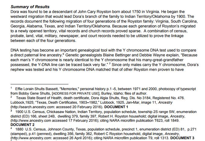 Source Citations Tell the Story My 4 generation report beginning with Dora Algie Royston Shults