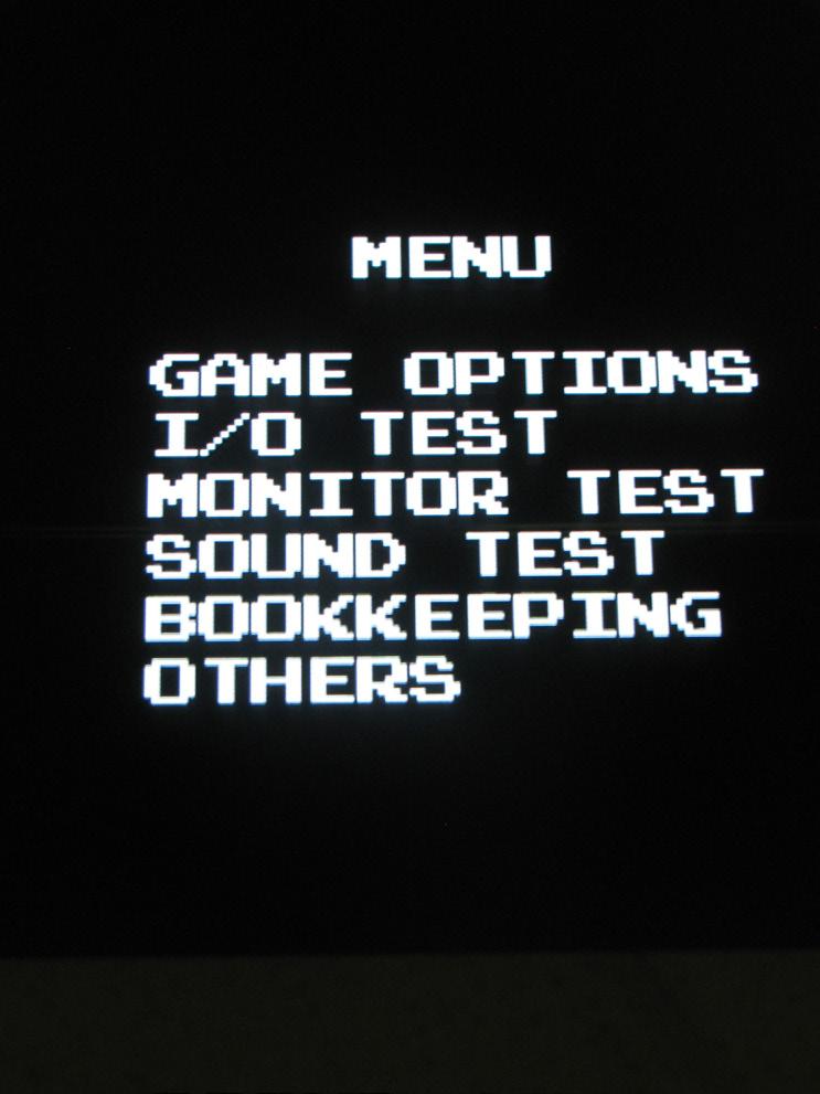 When the test switch is operated the following menu is displayed: Choosing Game Options gives