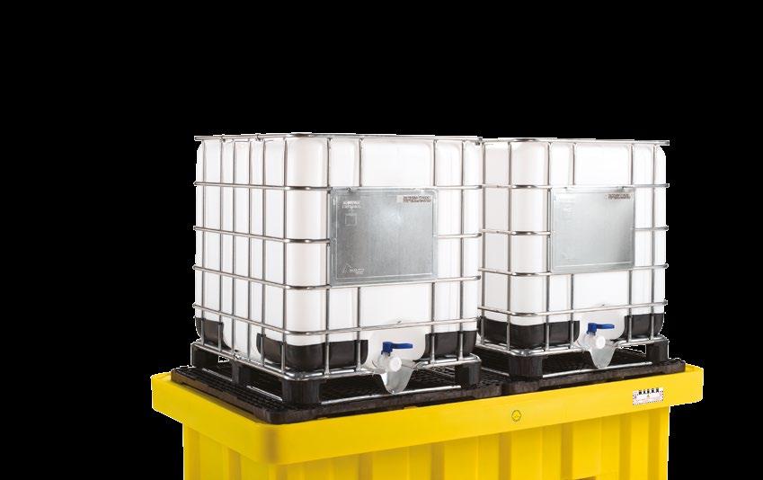 These spill containment pallets must be placed on flat, protected surfaces in the event of weather conditions which may interfere with