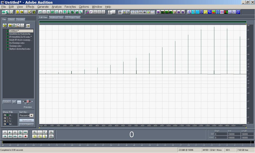 Example Here the 16 impulse responses measured with MLS of