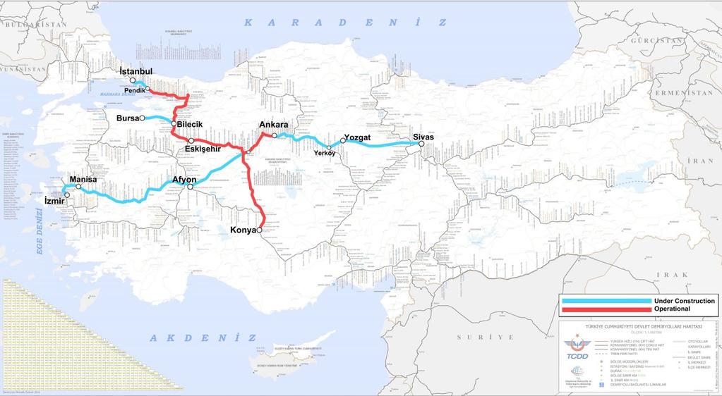 Figure 1 Map of high speed train lines in Turkey 2. SPECTRAL ANALYSIS Spectral analysis has been conducted on the raw earthquake data in order to find the dominant frequency and its amplitude.