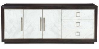 DECORAGE INDEX 380-132 BUFFET W 84 D 20 H 34 in. W 213.36 D 50.80 H 86.36 cm. Ash solids and quartered white oak veneers. Three drawers with laminated snowflake marble drawer fronts.