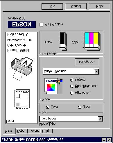 3. Choose the Media Type you want to print on. (If you re not sure which setting to choose, see Selecting the Correct Media Type on page 26.) 4. Choose Color or Black ink. 5.