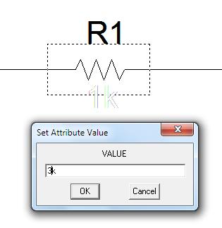 Double click on the default component value 1k (which is short hand for 1 kw or 1000 W) for the resistor.