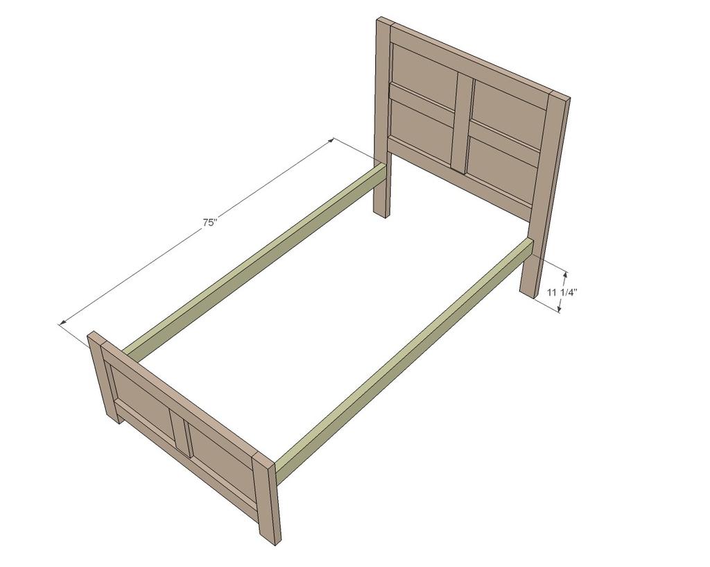 [24] Now connect the headboards and footboards together with the 2x4 inner side rails. Bolts, 3" screws or bed brackets here.