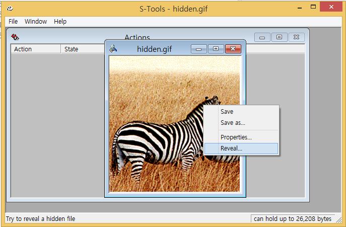 Using Tools : S-tools Example Now, we try to get secret data from image