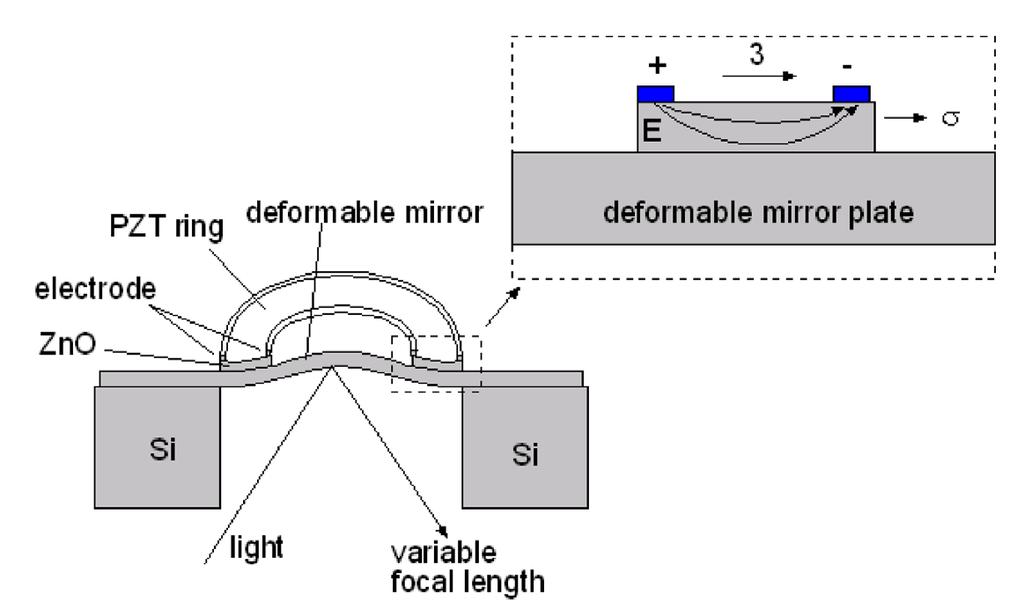 Piezoelectric Deformable Mirror Utilize large d 33 of PZT Electrodes are used for