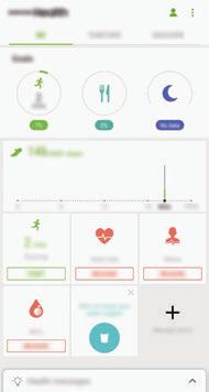 Aplicații și caracteristici Utilizarea Samsung Health Puteţi vizualiza informaţiile esenţiale din meniurile Samsung Health şi sistemele de monitorizare pentru a vă urmări sănătatea şi condiţia fizică.