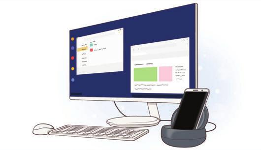 Aplicații și caracteristici Samsung DeX Samsung DeX este un serviciu care vă permite să folosiți telefonul ca pe un computer, conectându-l la un dispozitiv extern, cum ar fi un televizor sau un