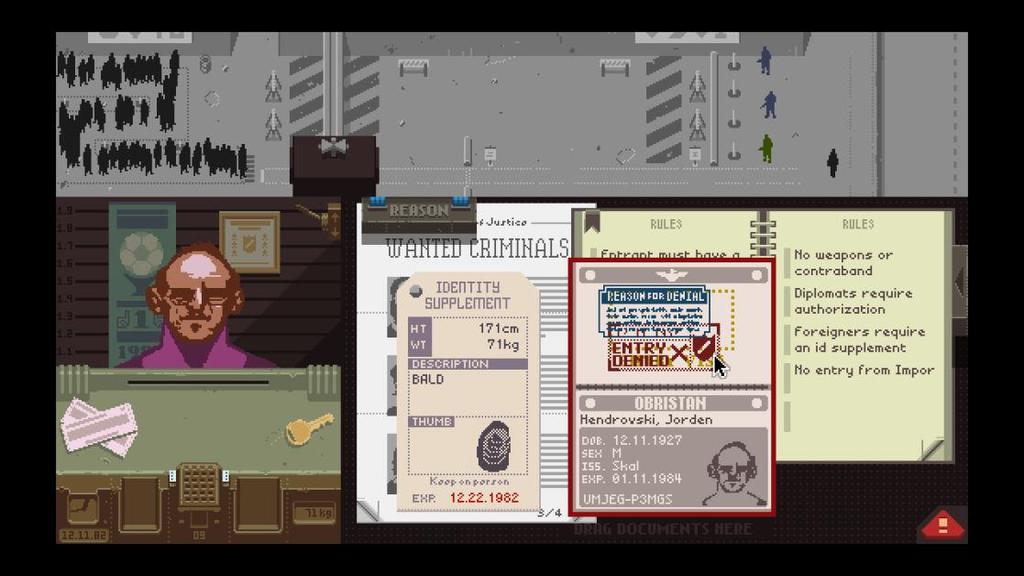 Mechanics express decisions Papers, Please Papers, Please: decisions about