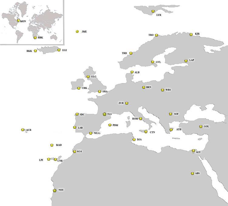 EGNOS components ground stations placed in Europe and around, 34 ranging and integrity monitoring stations (RIMS) - pick up GNSS signals, 6 navigation land earth stations (NLES) 4 mission control