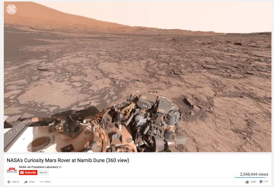 NASA's Curiosity Mars Rover Experience views from Mars. This breath-taking 360 video gives audiences a view from the Mars Curiosity.