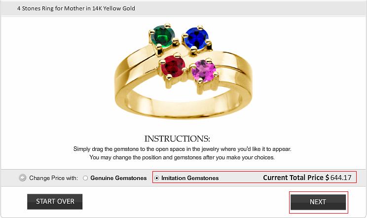 The customize section lets you drag and drop a Birthstone for every empty location available.