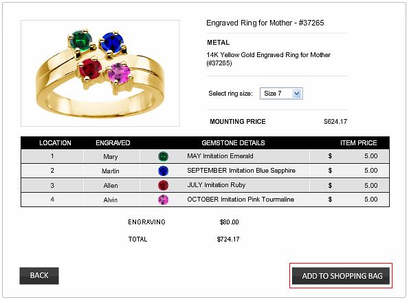 ««STEP 7»» Once you click on next you will be prompted to the CHECKOUT section This section will allow you to select a ring size, size 1-15, and will give you a breakdown of the item and