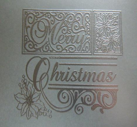 Ink up the Merry Christmas stamp using the clear & resist ink pad ( or use Perfect Medium ) and stamp & then add the Cosmic