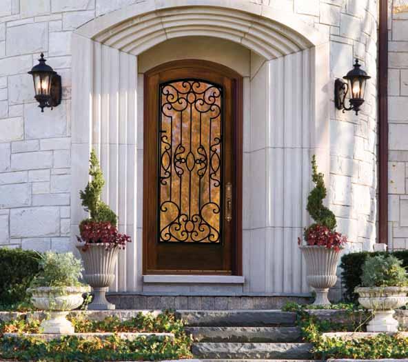 These door designs infuse any entry with a unique sense of elegance. Each one features a single lite with a decorative metal grille.