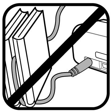 Do not cut, bend, modify, place heavy objects or step on the cable of the power adapter.