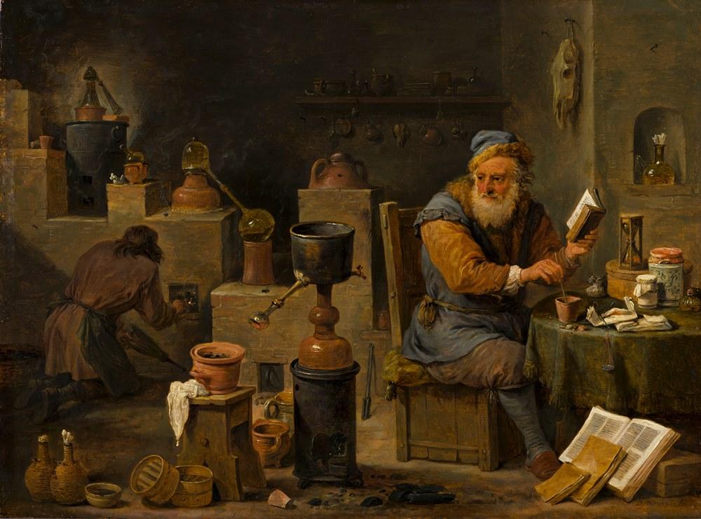 One depicts the alchemist as a charlatan in search of the magical ability to create gold, and the other depicts him as a scientific scholar, laying the foundation for the early development of modern
