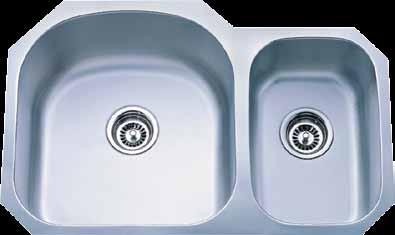left) - 18 Gauge Stainless Steel Undermount Kitchen Sink with Two Unequal Bowls. 304 SS with Satin. Insulated Bottom.