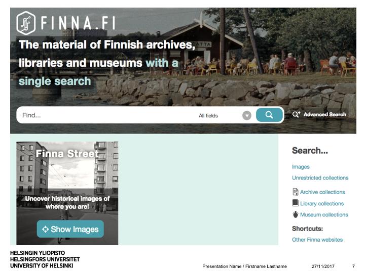 FINNA provides free access to material from Finnsh libraries, archives, and museums.