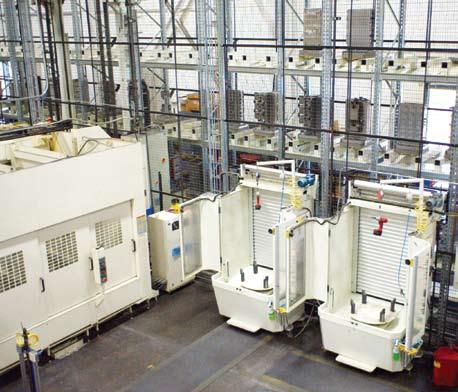 The Flexible Manufacturing System Tombstone with finished parts Fastems 48-pallet storage and shuttle system Two load stations capable of running 24/7 lights-out Two Okuma