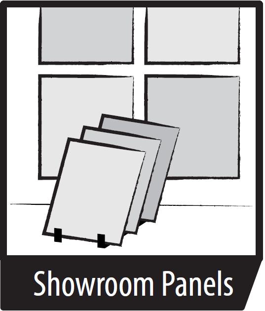 To boost your sales we offer beautiful showroom panels for shop displays or large wall panels, which show all the prominent features of each
