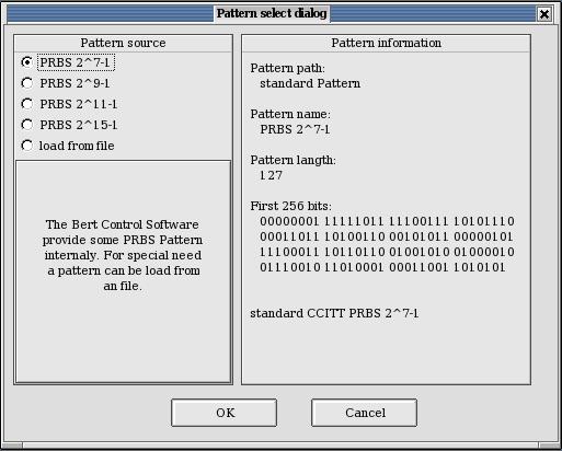 Figure 10: DQPSK Editor's Pattern select dialog To invert the Data2 path the invert checkbox near the Data2 arrow in the main DQPSK Editor window has to be activated.