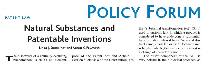 Practical issues about the natural-artificial distinction Patent practice: Only patents on