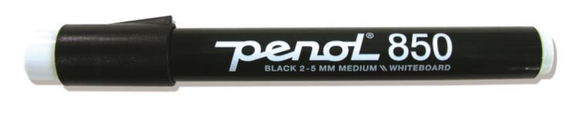 Penol 850 Colour: Packet: 10 pcs. Width: 2-5 mm Whiteboard marker with a chisel tip. Quick-drying waterproof ink based on alcohol.