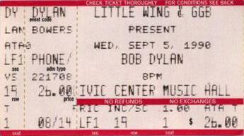11470 Civic Center Oklahoma City, Oklahoma 5 September 1990 1. Ol' Mac Donald (trad.) 2. Silvio (Bob Dylan & Robert Hunter) 3. Man In The Long Black Coat 4. I Want You 6. Just Like A Woman 7.