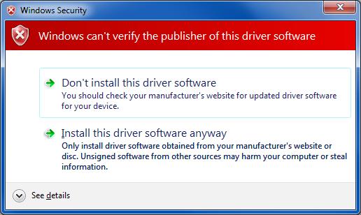 Windows 7 Click [Install this driver software anyway].